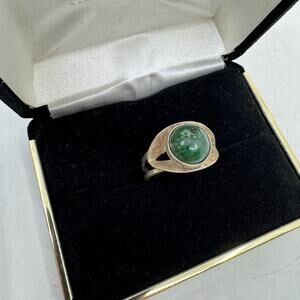 Vintage Taxco Boho Silver & Green Jasper Adjustable Ring